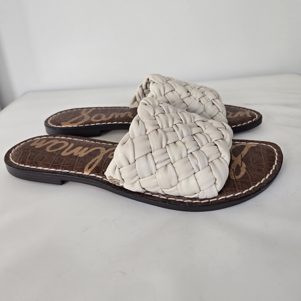 Sam Edelman GRIFFIN Woven Slide Flat  Sandals Ivory color  Leather Upper size 8